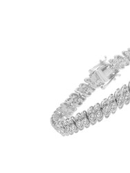 .925 Sterling Silver 1.0 Cttw Prong-Set Round-Cut Diamond Leaf And Pear Shaped Link Tennis Bracelet