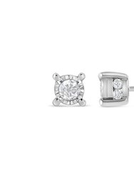 .925 Sterling Silver 1.0 Cttw Round Brilliant-Cut Diamond Miracle-Set Solitaire Stud Earrings