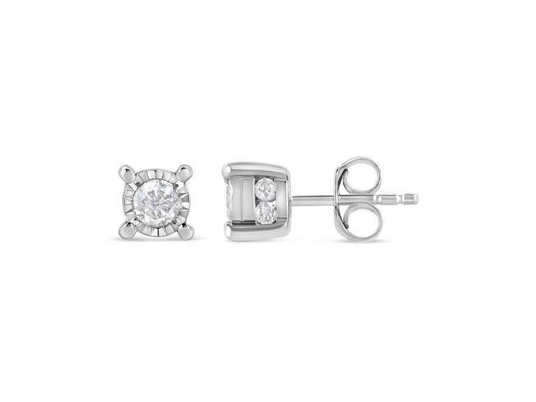.925 Sterling Silver 1.0 Cttw Round Brilliant-Cut Diamond Miracle-Set Solitaire Stud Earrings