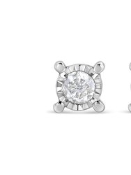 .925 Sterling Silver 1.0 Cttw Round Brilliant-Cut Diamond Miracle-Set Solitaire Stud Earrings - White