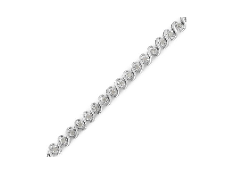 .925 Sterling Silver 1.0 Cttw Round Miracle-Set Diamond 7" Tennis Bracelet