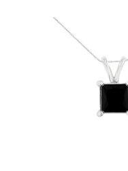 .925 Sterling Silver 1.0 Cttw Treated Black Round-Cut Solitaire 4-Prong Set Diamond 18" Pendant Necklace - White