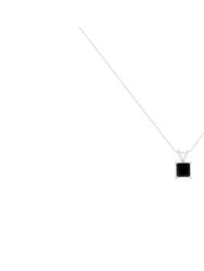 .925 Sterling Silver 1.0 Cttw Treated Black Round-Cut Solitaire 4-Prong Set Diamond 18" Pendant Necklace