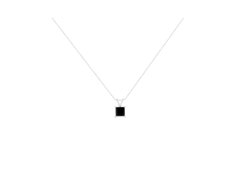 .925 Sterling Silver 1.0 Cttw Treated Black Round-Cut Solitaire 4-Prong Set Diamond 18" Pendant Necklace