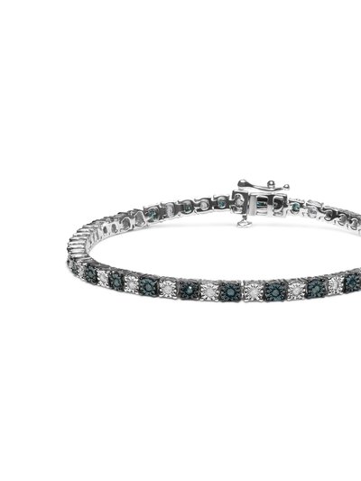 Haus of Brilliance .925 Sterling Silver 1.0 Cttw With Alternating Round White Diamond And Round Treated Blue Diamond Tennis Bracelet (Blue And I-J Color, I3 Clarity) product