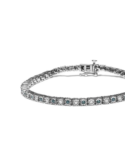 Haus of Brilliance .925 Sterling Silver 1.0 Cttw With Alternating Round White Diamond And Round Treated Green Diamond Tennis Bracelet (Green And I-J Color, I3 Clarity) product