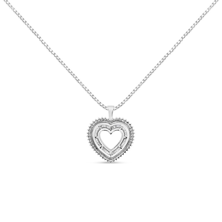 .925 Sterling Silver 1.0 Ctw Diamond Shadow Open Heart Halo 18" Pendant Necklace - I-J Color, I1-I2 Clarity