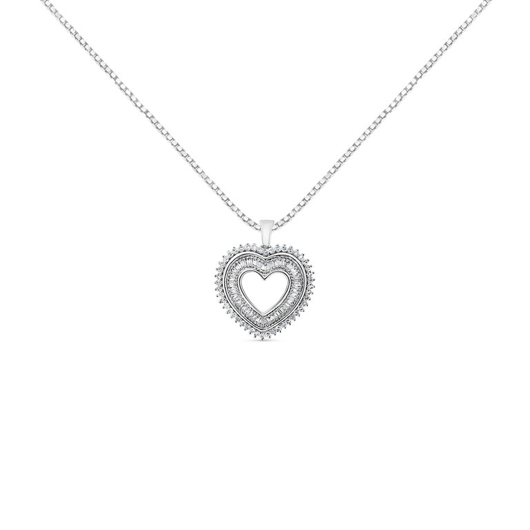 .925 Sterling Silver 1.0 Ctw Diamond Shadow Open Heart Halo 18" Pendant Necklace - I-J Color, I1-I2 Clarity - White