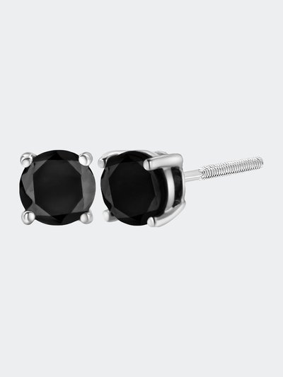 Haus of Brilliance .925 Sterling Silver 1.00 Cttw Round Brilliant-Cut Black Diamond Bezel-Set Stud Earrings With Screw Backs product