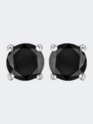 .925 Sterling Silver 1.00 Cttw Round Brilliant-Cut Black Diamond Bezel-Set Stud Earrings With Screw Backs