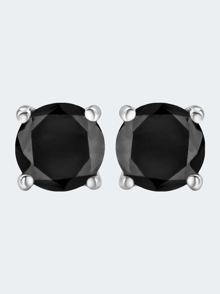 .925 Sterling Silver 1.00 Cttw Round Brilliant-Cut Black Diamond Bezel-Set Stud Earrings With Screw Backs