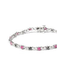 .925 Sterling Silver 1.00 Cttw Treated Black Diamond With 3.00mm Lab Created Pink Ruby 7.25" X-Link Bracelet - Black Color, I2-I3 Clarity - Silver