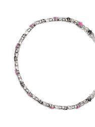 .925 Sterling Silver 1.00 Cttw Treated Black Diamond With 3.00mm Lab Created Pink Ruby 7.25" X-Link Bracelet - Black Color, I2-I3 Clarity