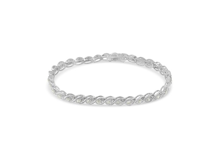 .925 Sterling Silver 2 cttw Miracle Plate Set Diamond Spiral Link Bracelet