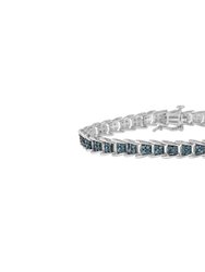 .925 Sterling Silver 2 cttw Treated Blue Diamond Fan-Shaped Nested Link 7" Tennis Bracelet - White