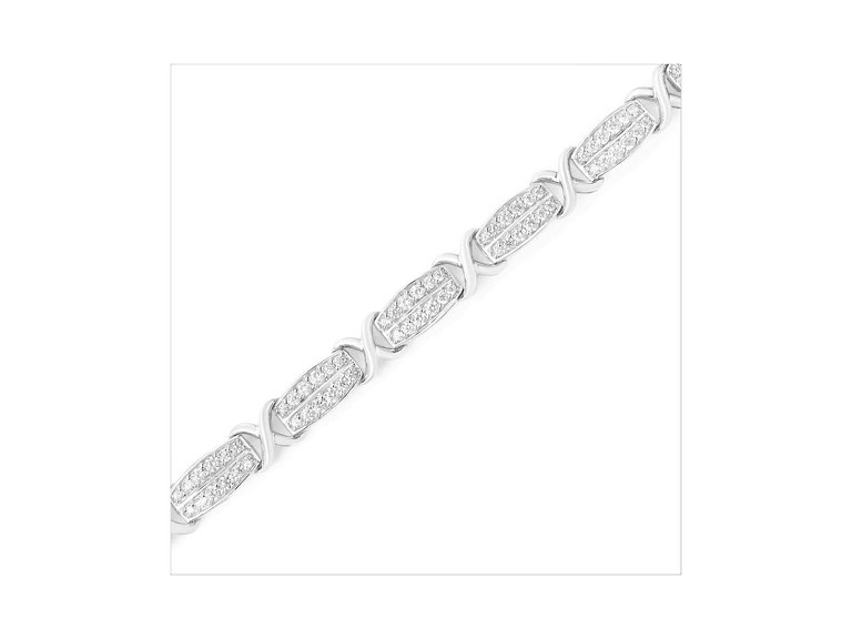 .925 Sterling Silver 2.0 Cttw Diamond 2 Row X-Link Bracelet