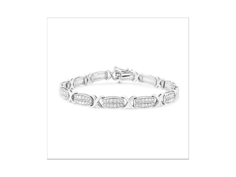 .925 Sterling Silver 2.0 Cttw Diamond 2 Row X-Link Bracelet - Silver