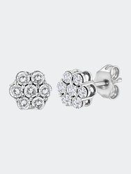 .925 Sterling Silver 2.0 Cttw Prong Set Round-Cut Treated Diamond Floral Cluster Stud Earring