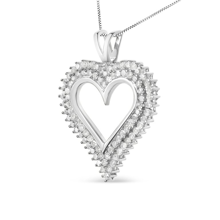 .925 Sterling Silver 2.00 Cttw Diamond Heart 18" Pendant Necklace - I-J Color, I2-I3 Clarity