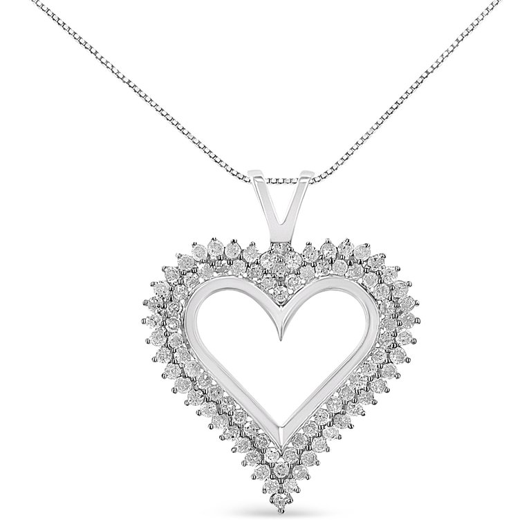 .925 Sterling Silver 2.00 Cttw Diamond Heart 18" Pendant Necklace - I-J Color, I2-I3 Clarity - Sterling Silver