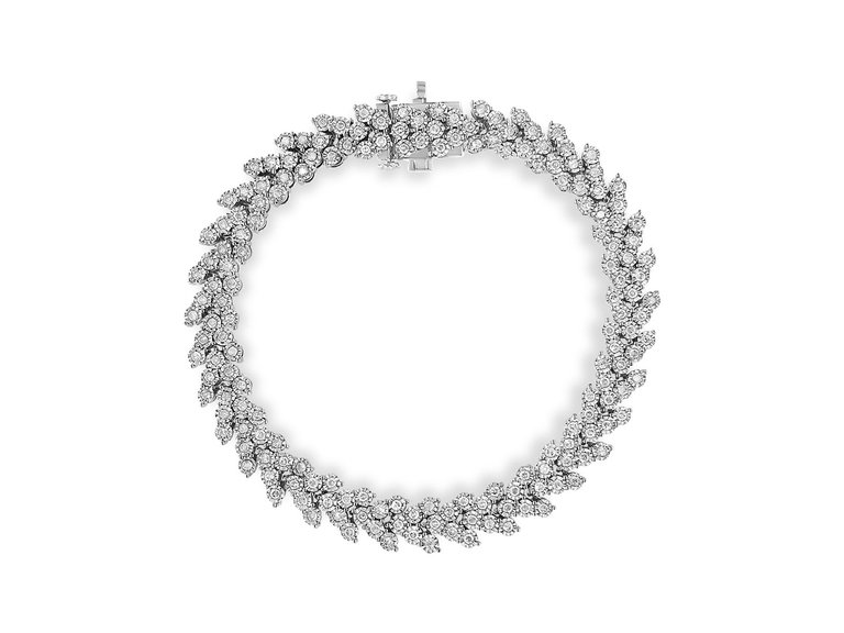 .925 Sterling Silver 2.00 Cttw Miracle Set Diamond Laurel Wreath Link Bracelet - Sterling Silver