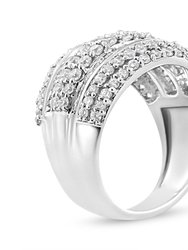 .925 Sterling Silver 2.00 Cttw Round And Baguette-Cut Diamond Cluster Ring - H-I Color, I1-I2 Clarity - Size 6