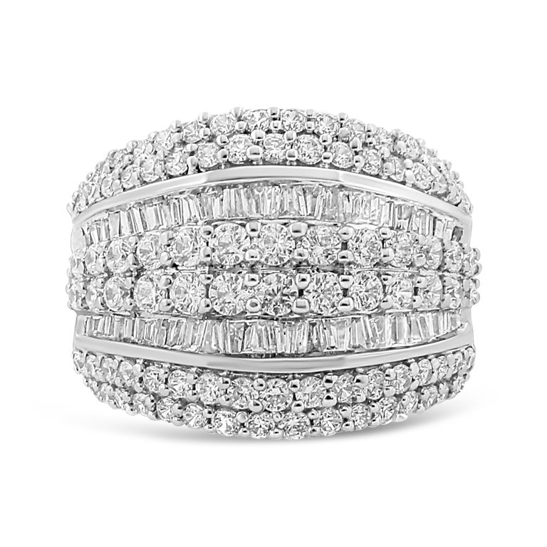 .925 Sterling Silver 2.00 Cttw Round And Baguette-Cut Diamond Cluster Ring - H-I Color, I1-I2 Clarity - Size 7 - Silver