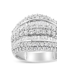 .925 Sterling Silver 2.00 Cttw Round and Baguette-Cut Diamond Cluster Ring - H-I Color, I1-I2 Clarity - Size 8