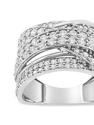 .925 Sterling Silver 2.00 Cttw Round-Cut Diamond Overlapping Bypass Band Ring - I-J Color, I2-I3 Clarity - Ring Size 7