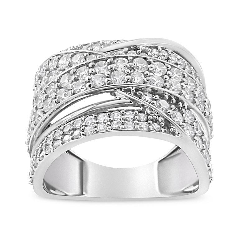.925 Sterling Silver 2.00 Cttw Round-Cut Diamond Overlapping Bypass Band Ring - I-J Color, I2-I3 Clarity - Ring Size 7