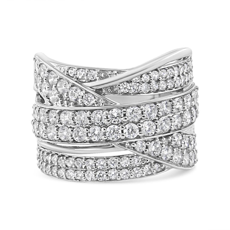 .925 Sterling Silver 2.00 Cttw Round-Cut Diamond Overlapping Bypass Band Ring - I-J Color, I2-I3 Clarity - Ring Size 7 - Silver