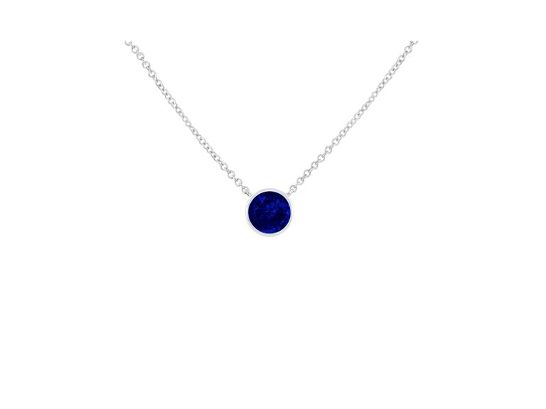 .925 Sterling Silver 2.5mm Lab Grown Cobalt Blue Sapphire Solitaire Bezel Necklace - Sterling Silver