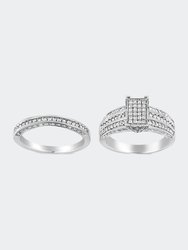 .925 Sterling Silver 3/4 Cttw Prong Set Round Diamond Composite Engagement Ring and Band Set - Silver