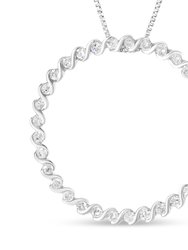 .925 Sterling Silver 3/4 Cttw Round Diamond Spiral Curved Circle Pendant 18" Necklace (I-J Color, I3 Clarity) - Silver