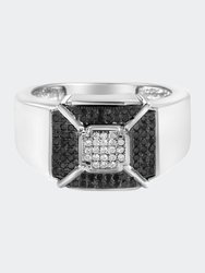 .925 Sterling Silver 3/8 Cttw Composite Enhanced Black and White Diamond Men's Band Ring - Silver