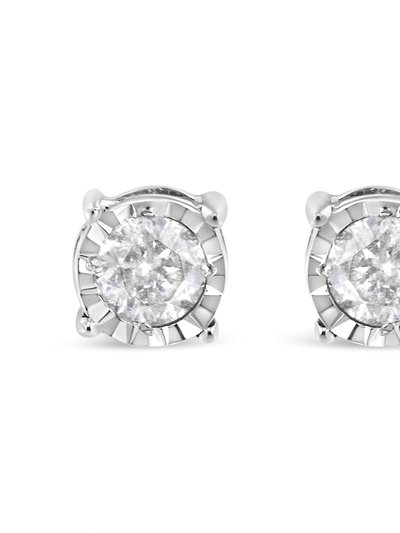 Haus of Brilliance .925 Sterling Silver 3/8 Cttw Miracle-Set Round Brilliant Cut Diamond Solitaire Stud Earrings - K-L Color, I2-I3 Clarity product