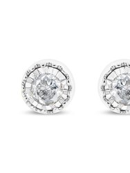 .925 Sterling Silver 3/8 Cttw Solitaire Diamond Miracle Set Stud Earrings - J-K Color, I3 Clarity - Silver