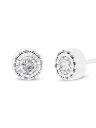 .925 Sterling Silver 3/8 Cttw Solitaire Diamond Miracle Set Stud Earrings - J-K Color, I3 Clarity