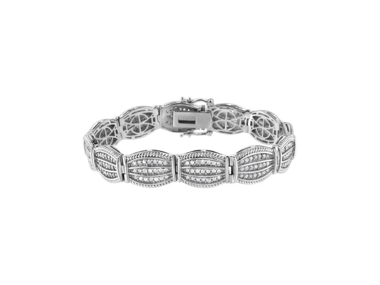 .925 Sterling Silver 3 Cttw Diamond Art-Deco Style Link Bracelet - Silver