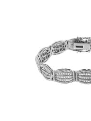 .925 Sterling Silver 3 Cttw Diamond Art-Deco Style Link Bracelet