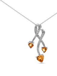 .925 Sterling Silver 3-Stone Heart Shape Citrine And Diamond Accent Spiral Drop 18" Pendant Necklace (H-I Color, SI1-SI2 Clarity) - Silver