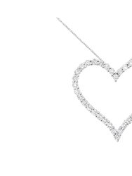 .925 Sterling Silver 3.0 cttw Round-Cut Diamond Open Heart Pendant Necklace - Silver