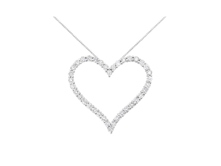 .925 Sterling Silver 3.0 cttw Round-Cut Diamond Open Heart Pendant Necklace - Silver