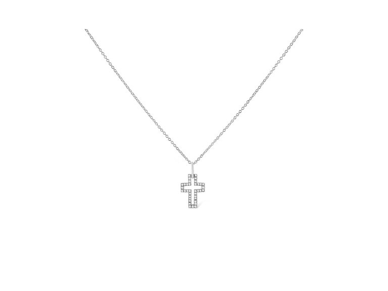 .925 Sterling Silver 3.0 Cttw Round Shape Diamond 1-1/2" Cross Pendant With Box Chain Necklace