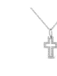 .925 Sterling Silver 3.0 Cttw Round Shape Diamond 1-1/2" Cross Pendant With Box Chain Necklace