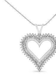 .925 Sterling Silver 3.00 Cttw Diamond Heart 18" Pendant Necklace - I-J Color, I2-I3 Clarity - Sterling Silver