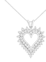 .925 Sterling Silver 3.00 Cttw Round Cut Diamond Cluster Heart 18" Pendant Necklace - K-L Color, I1-I2 Clarity - Sterling Silver