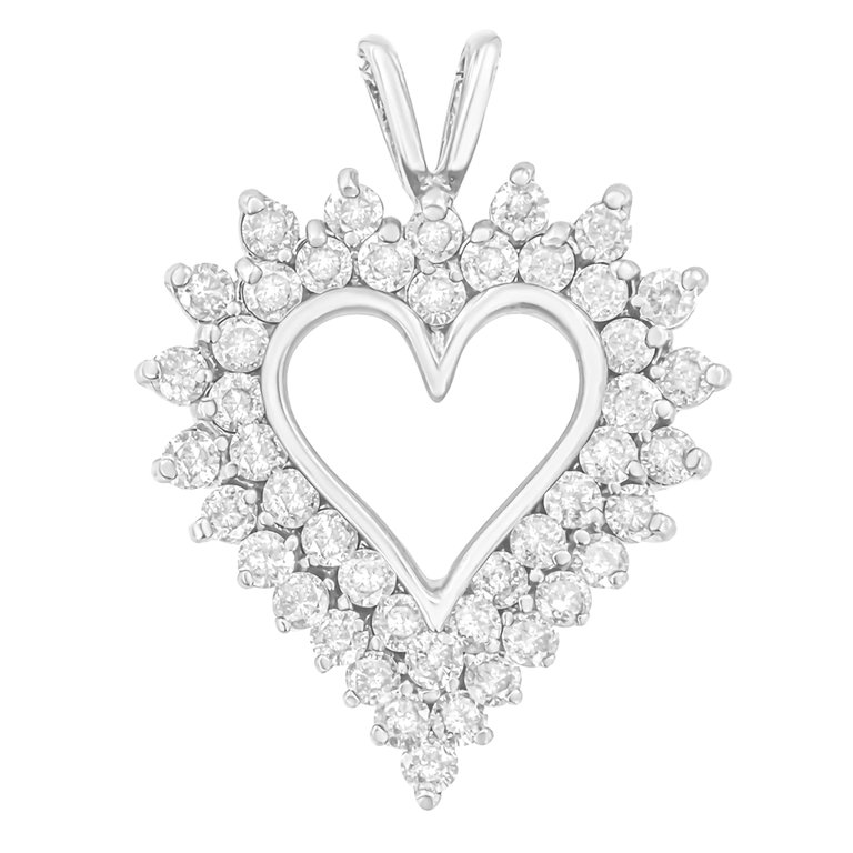 .925 Sterling Silver 3.00 Cttw Round Cut Diamond Cluster Heart 18" Pendant Necklace - K-L Color, I1-I2 Clarity