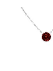 .925 Sterling Silver 3.5mm Red Garnet Gemstone Solitaire 18" Pendant Necklace - Red