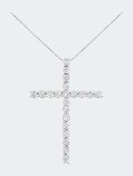 .925 Sterling Silver 4.0 Cttw Diamond 2-1/4" Cross Pendant With Box Chain Necklace - Silver